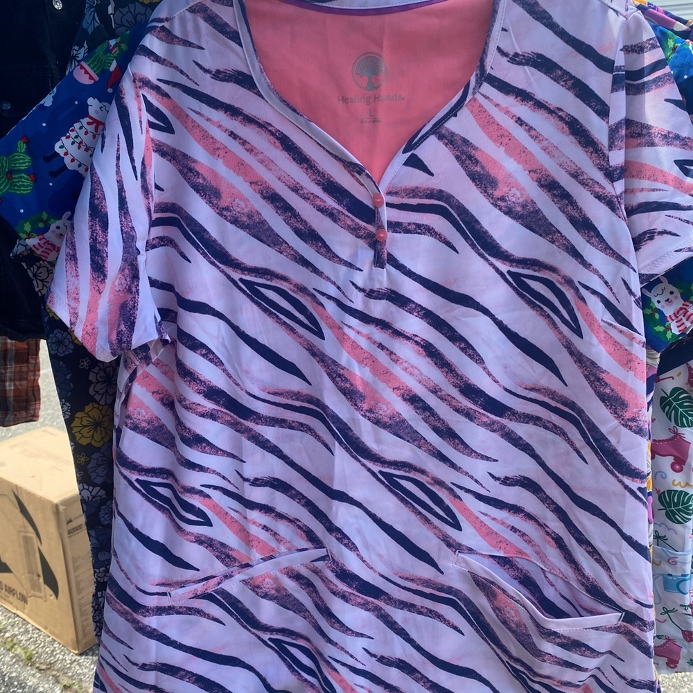 Pink and Purple Zebra Print Scrub Top
